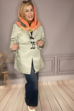 بارونی ژیله‌دار با کمربند زنانه سبز روشن