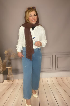 شلوار جین واید لگ آبی کمرنگ