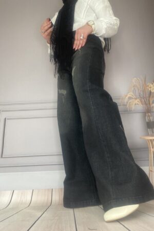 شلوار جین شافل بگ مشکی