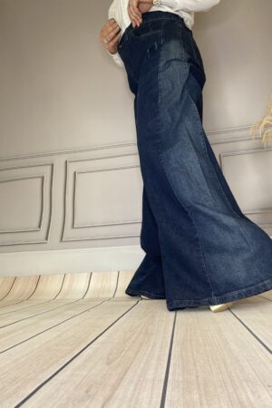 شلوار جین شافل سرمه‌ای سیر تینت بغل